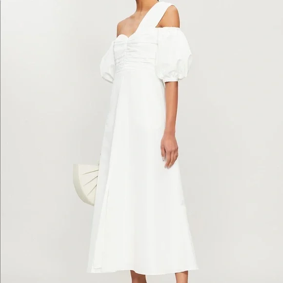 self portrait ivory taffeta dress Self-Portrait | Dresses | Self Portrait Ruched Taffeta Midi Dressivoryoff  Shoulderfront Slit Sz 6